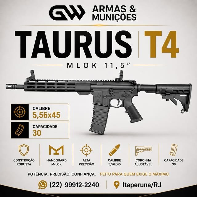 Anúncio do Taurus T4 MLOK 11,5 polegadas, calibre 5,56×45