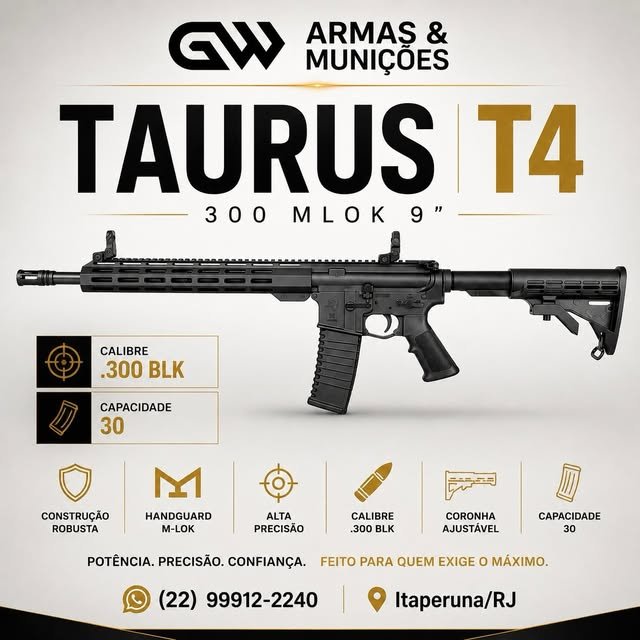 Anúncio do Taurus T4 300 MLOK 9 polegadas, calibre .300 BLK