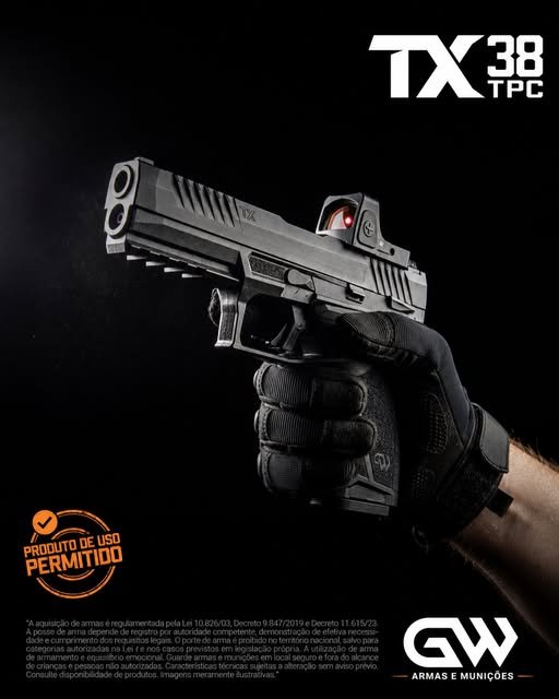Anúncio da pistola Taurus TX 38 TPC com mira red dot